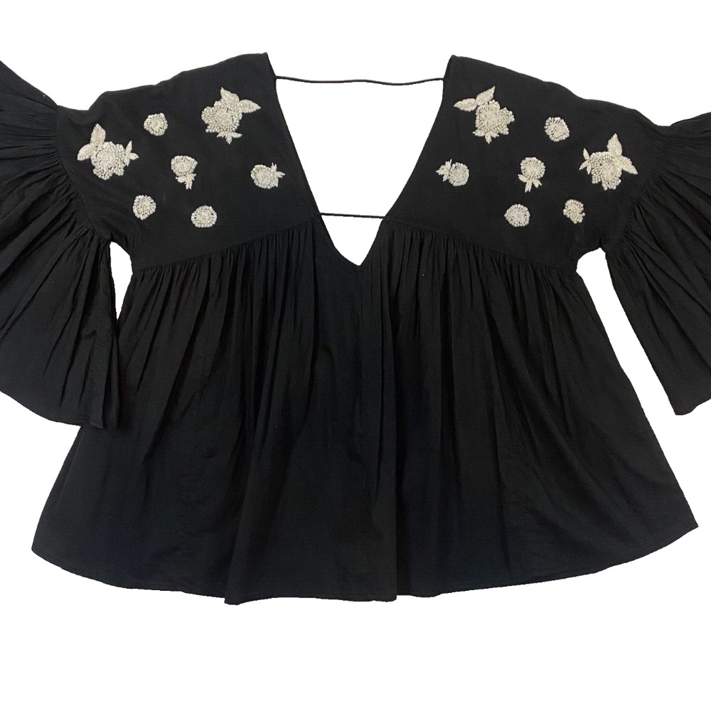 Anthropologie Maeve Size S Harlow Beaded Embroidered Floral Flutter Sleeve Top - Picture 4 of 16